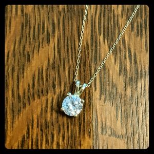 Delicate gold color and CZ solitaire necklace